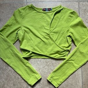 Urban Outfitters Green Long Sleeve Crossover Crop Top